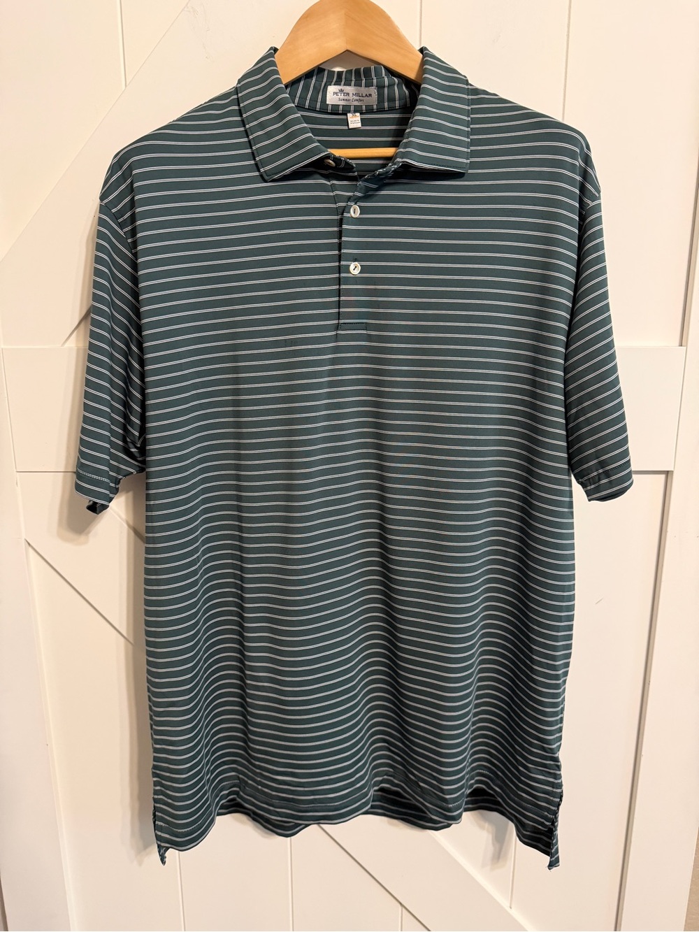 Peter Millar Summer Comfort Polo Men’s XL Green White Stripe Golf Performance